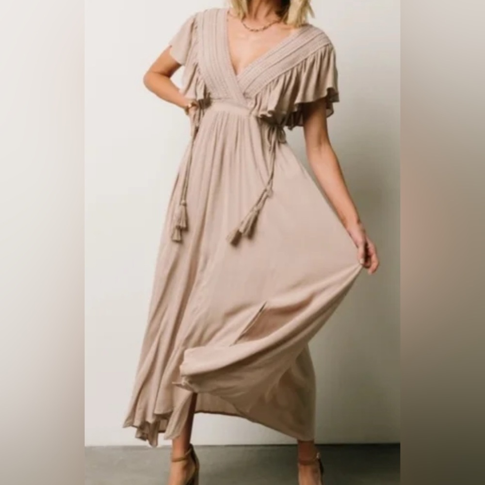 Baltic Born Beige Maxi Dress with Tassel Tie